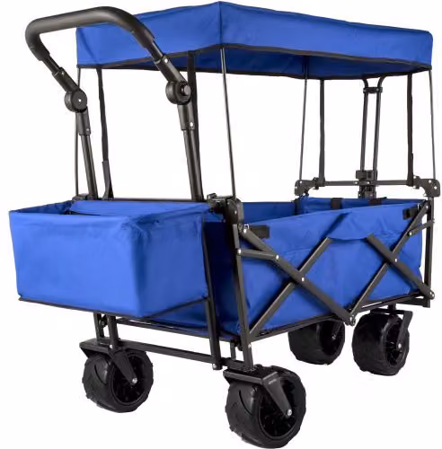 VEVOR Carrello Pieghevole per Vagoni in Blu, Carretto Pieghevole Portatile da Giardino Esterno Capacità da 100KG, Carrello da Trasporto della Spesa Adatto per Viaggi, Vacanze, Giardino e Campeggio