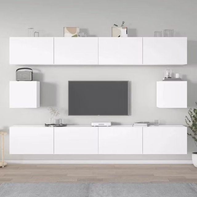 Set di Mobili Porta TV 6 pz-Set di 6 Credenza per TV Bianco in Legno Multistrato 496755