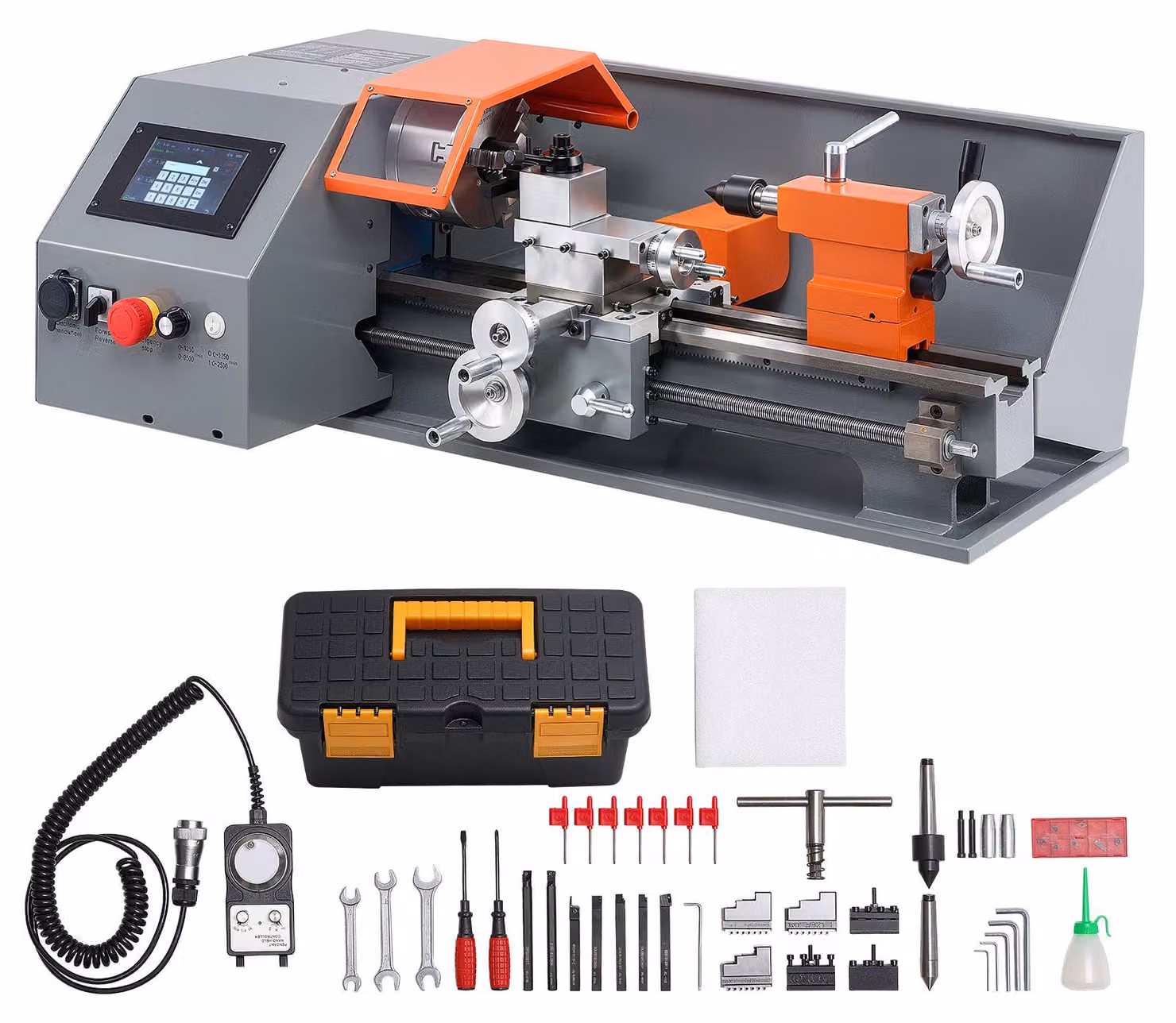 Tornio metallico SucceBuy, dimensioni 22 x 40 cm, tornio da banco CNC da 1100 W, 2500 giri/min, ideale per hobbisti, modellismo e riparazioni, dotato di controllo touchscreen, motore senza spazzole e sistema di cambio rapido degli utensili