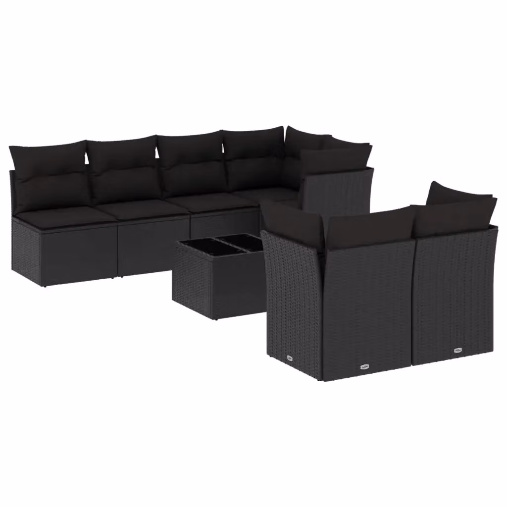 vidaXL Set Divani da Giardino a L con Cuscini 8 pz in Polyrattan Nero e Tavolino in Vetro – 2