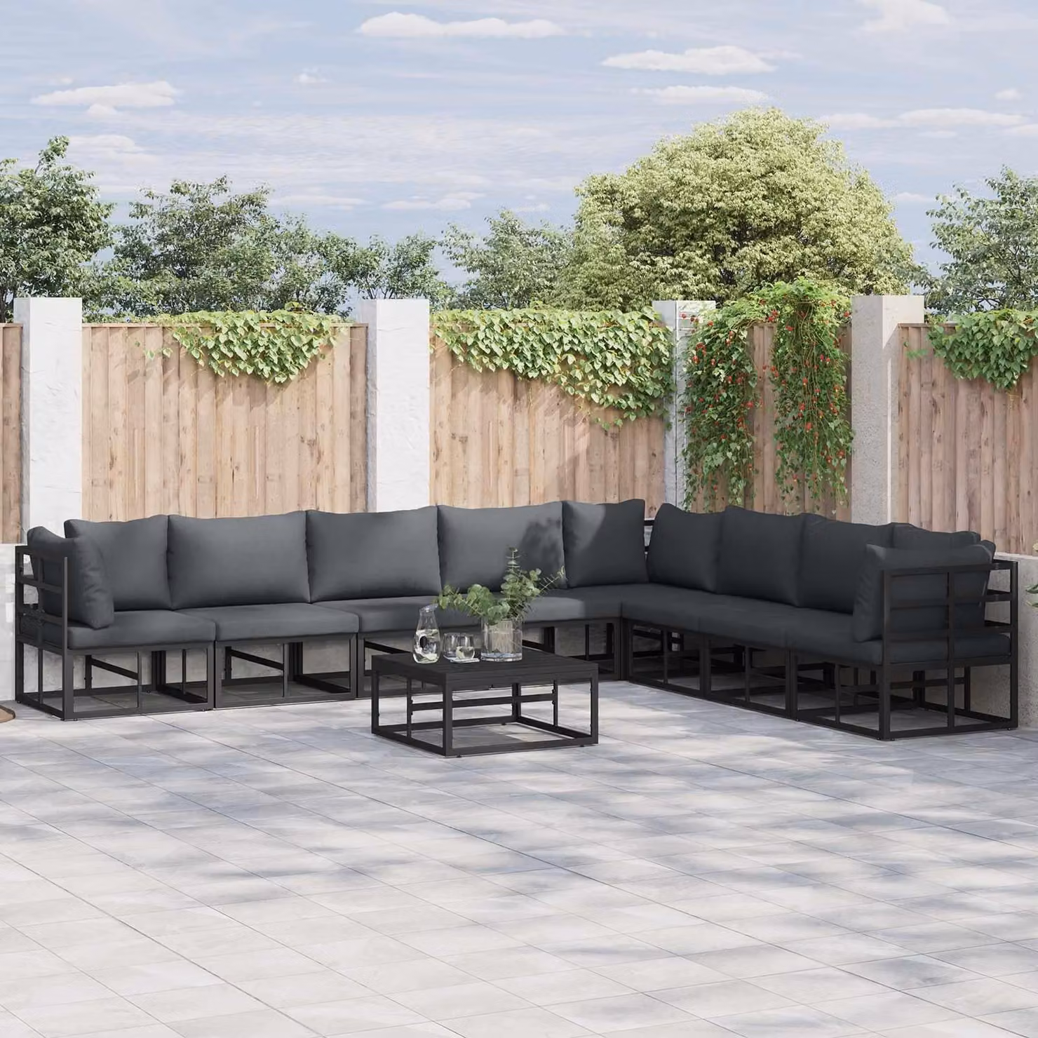 Maison Exclusive - Set da giardino composto da 8 pezzi, divano, colore nero, struttura in alluminio