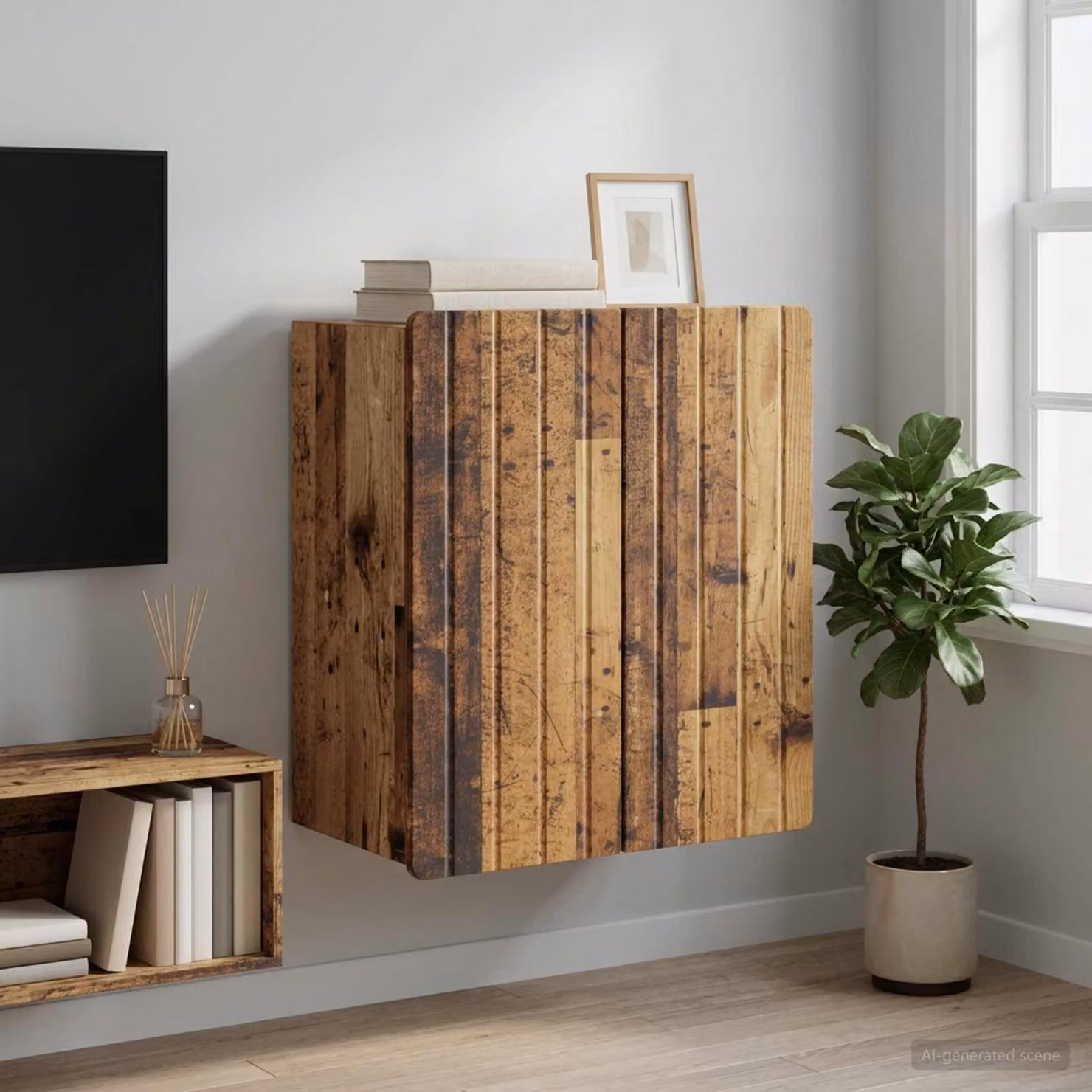 Mobiletto a muro vidaXL in legno marrone antico con ante a battente e ripiani interni L/P/H: 59 x 31 x 64 cm