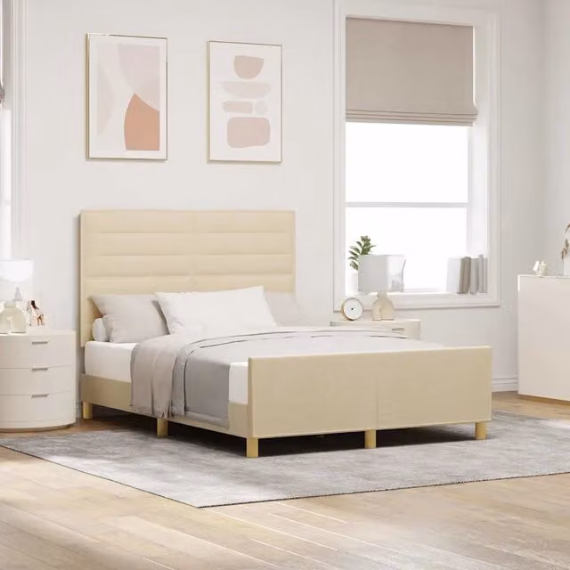 Letto imbottito con testiera vidaXL in tessuto beige L 160 x P 200 cm