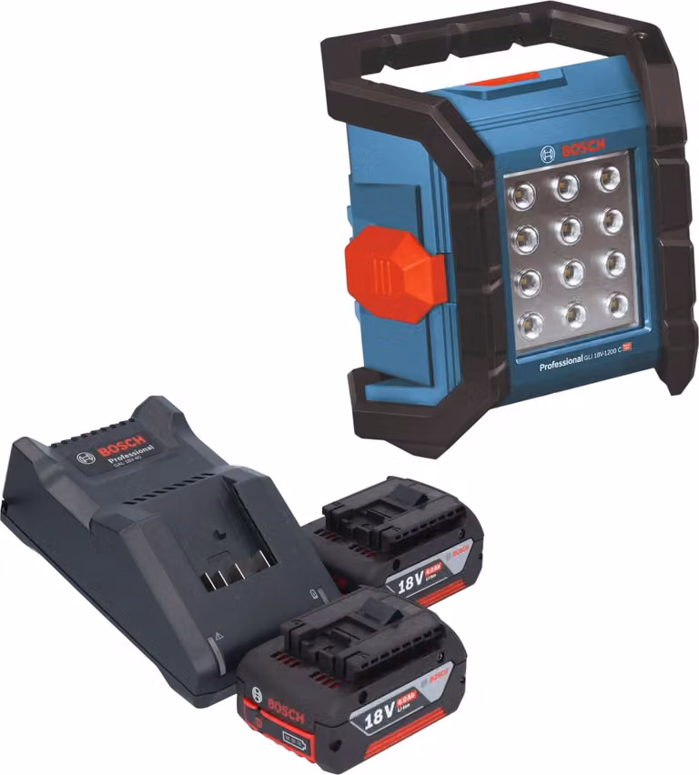Faro da cantiere a batteria Bosch GLI 18V-1200 C Professional 18 V 1200 lm + 2 batterie 4,0 Ah + caricabatterie