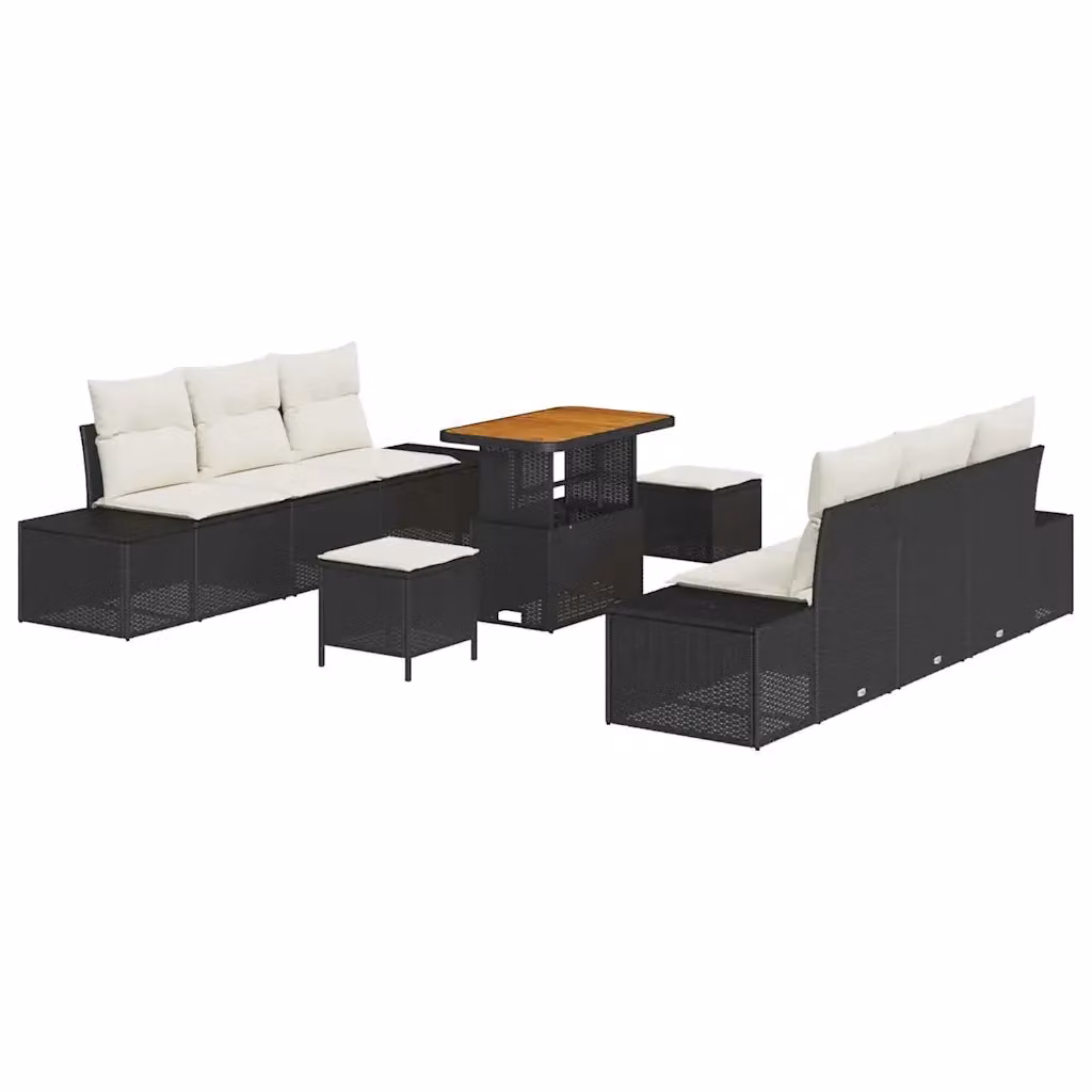 Set Divano da Giardino Moderno vidaXL in Polyrattan Nero con Cuscini e Tavolino da 9 Pezzi – 2