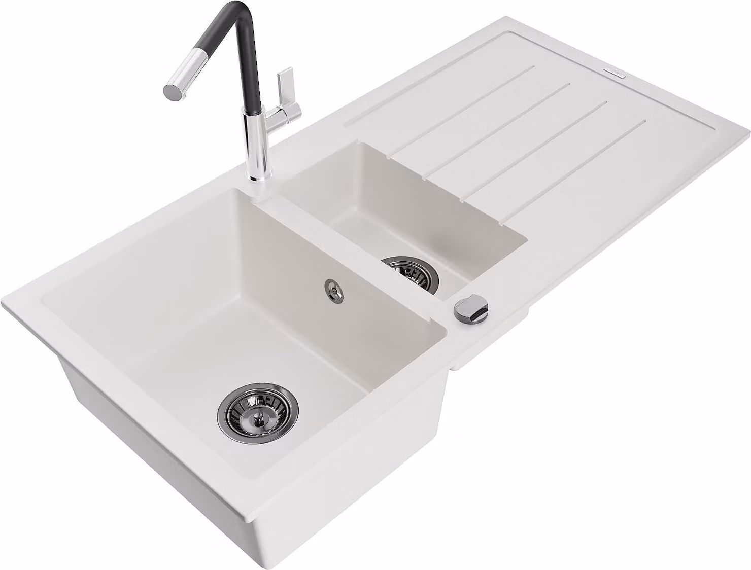 Mexen Andres lavello in granito 1,5 vasche con scolapiatti e miscelatore cucina Flora, bianco - 6515-20-670401-07-B