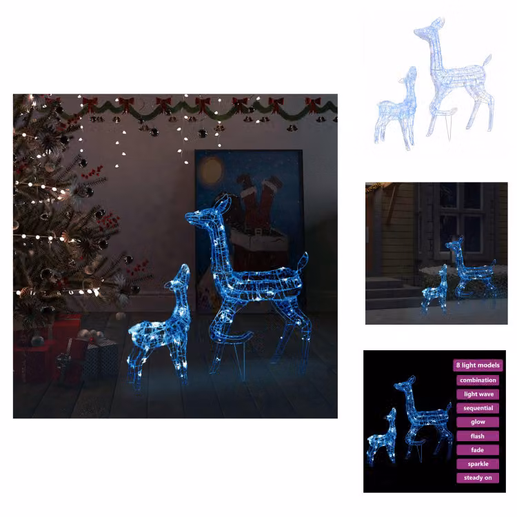 vidaXL LED renna famiglia decorazione di Natale acrilico 160 LED blu - Luci di Natale