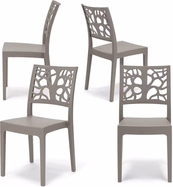 Set 4 sedie in polipropilene TETI, impilabile, resistente ai raggi UV, design moderno, ideale per sala da pranzo, cucina, sala d’attesa, bar, ristoranti o giardino, colore Tortora
