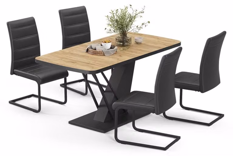 Set di tavoli da pranzo Vicco Fenaro Rovere dorato/Nero 120 x 80 cm con 4 sedie da pranzo, nero, Model 62990