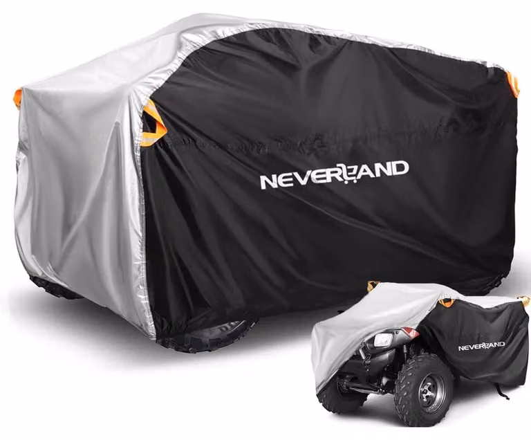 Copertura protettiva per quad ATV di dimensioni XXXL, 256x110x120 cm, colore nero/argento. Offre protezione da polvere, pioggia, raggi UV e vento