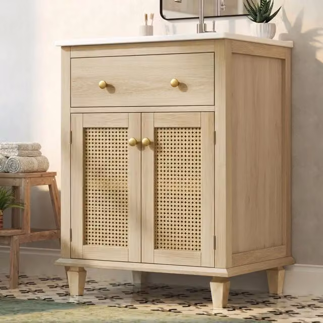 Mobile bagno con lavabo 61x47x87 cm con ripiani regolabili in MDF e ceramica naturale