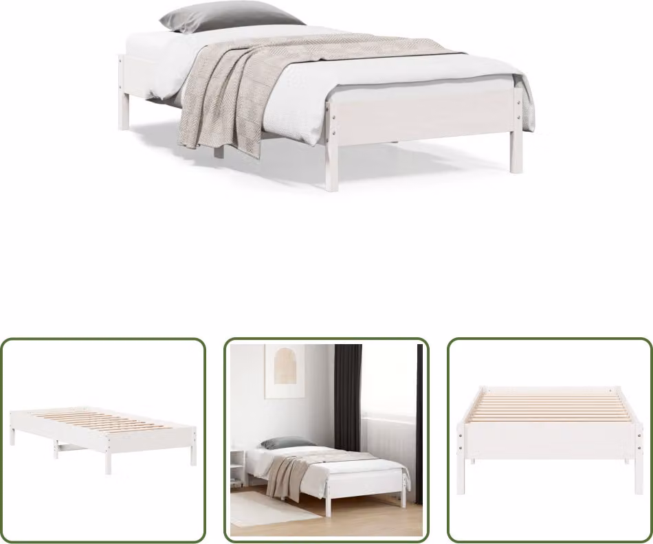 The Living Store Letto in legno massiccio bianco 100x200 cm pino