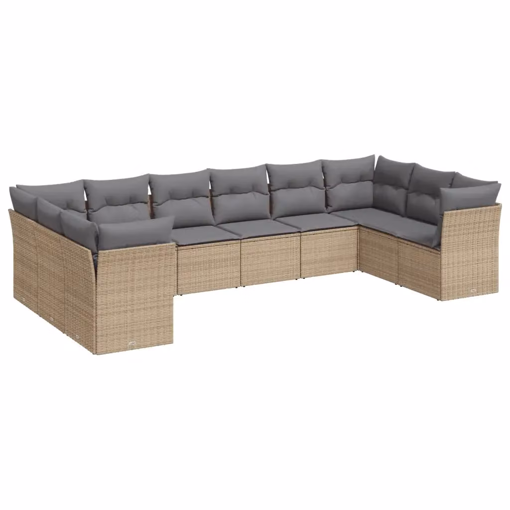 Set Divano da Giardino vidaXL 10 pz in Polyrattan con Cuscini Beige e Grigio e Struttura in Metallo – 2