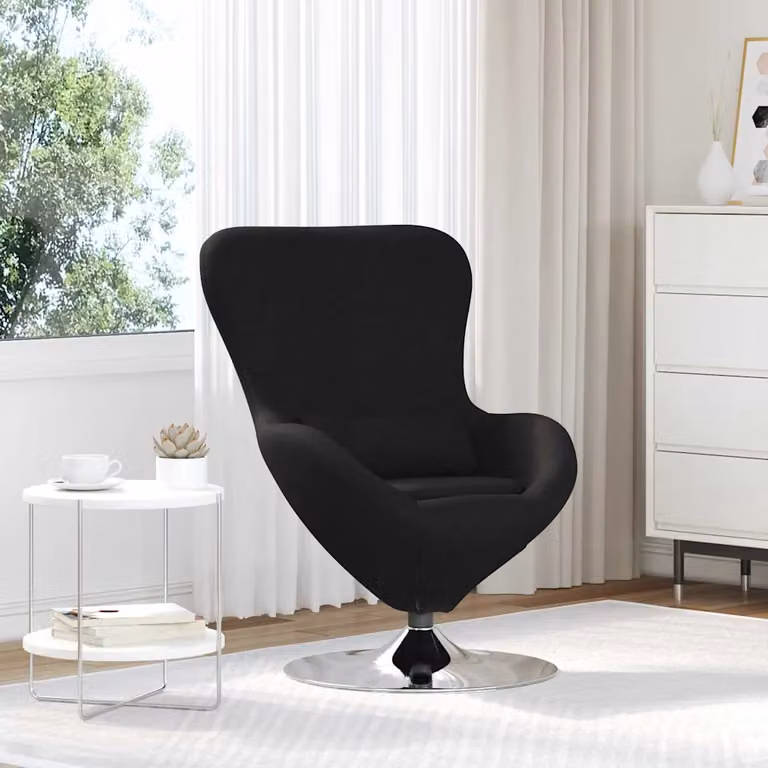 Poltrona uovo moderna vidaXL in tessuto nero con base girevole 360 gradi L: 63 cm, P: 73 cm, H: 90 cm