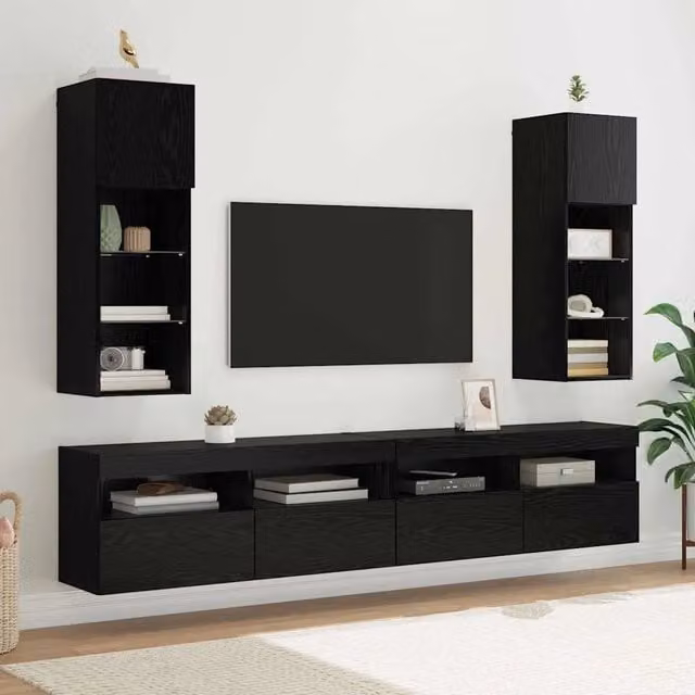 Mobiletti TV a parete 2 pz Rovere Nero Legno ingegnerizzato 882953