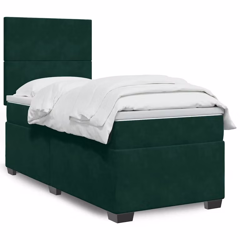 vidaXL Giroletto a Molle con Materasso Ibrido in Velluto Verde Scuro, L/P/H: 90 x 200 cm