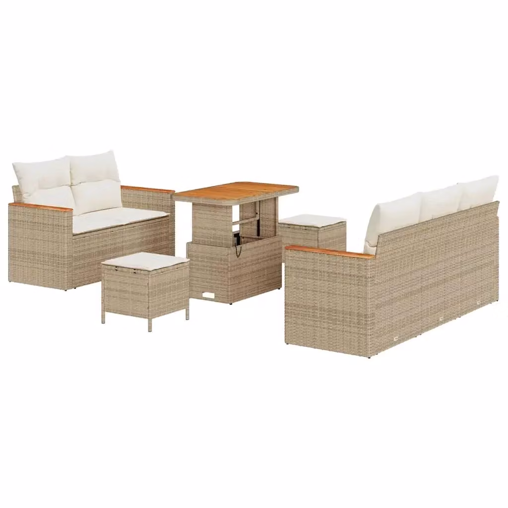 Set Divano da Giardino L-Shape vidaXL 8 Pezzi Beige con Cuscini e Tavolino in Polyrattan e Acciaio – 2