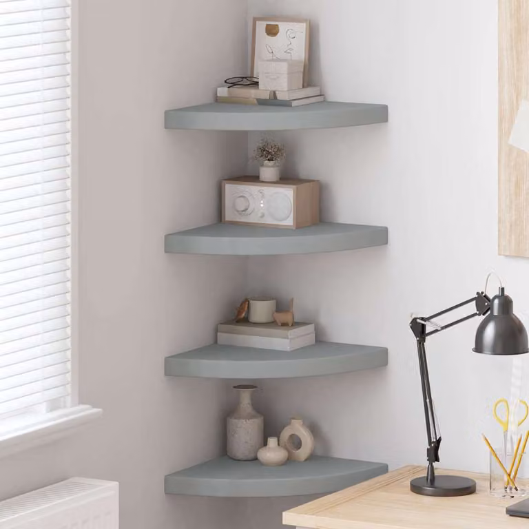 Set di 4 Scaffali Angolari da Parete vidaXL in MDF Grigio, L/P: 35 x 35 cm, Spessore: 3,8 cm