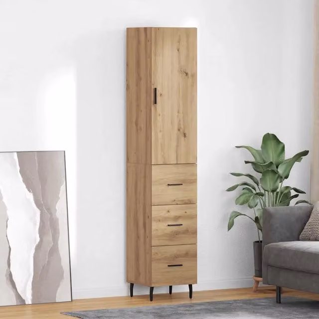 Credenza moderna vidaXL in rovere e metallo, colore marrone e nero, L/P/H: 34,5 x 34 x 180 cm
