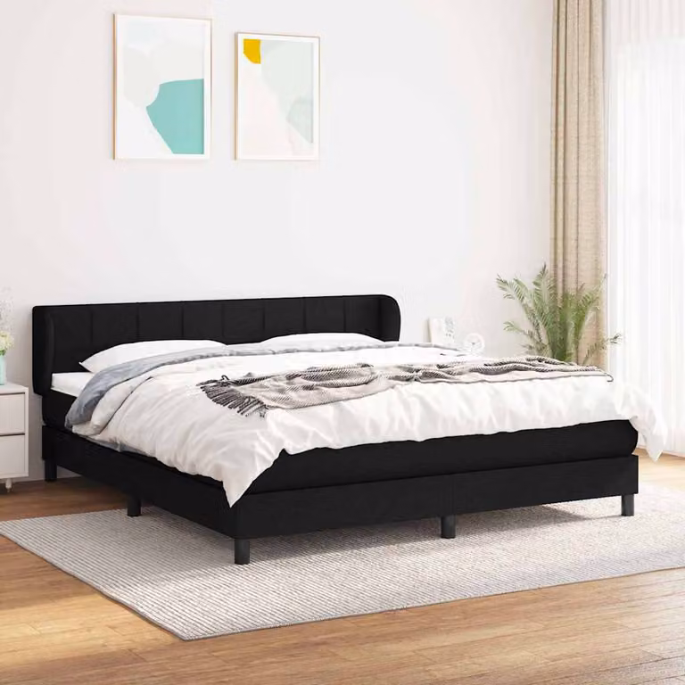 vidaXL Letto Ibrido con Giroletto a Molle e Materasso in Tessuto Nero e Bianco L/P: 180 x 200 cm