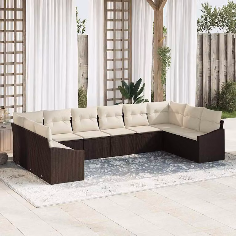 Maison Exclusive - Set di divani da esterno, 10 pezzi, color marrone [Materiale sintetico]: rattan sintetico