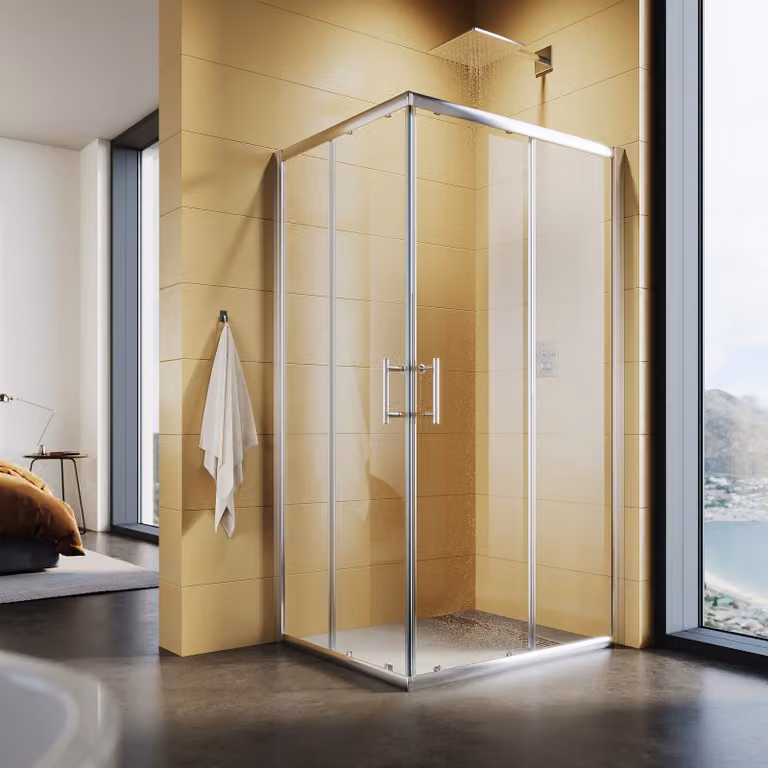 Cabina doccia SONNI 80x100x185cm, doccia a doppia porta scorrevole a vetro singolo, doccia angolare in vetro ESG