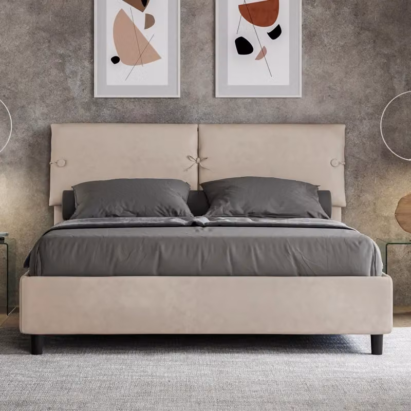 Letto matrimoniale imbottito Ityhome con contenitore in microfibra colore sabbia L/P: 160 x 200 cm – 2