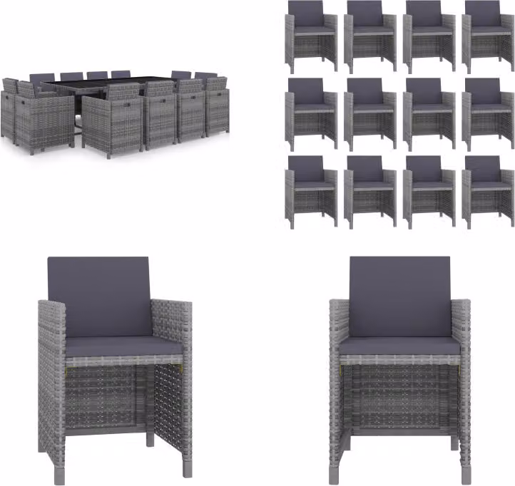 vidaXL Set da pranzo da giardino 13 pezzi con cuscini in poly rattan antracite - Set di mobili da giardino - Set di mobili da giardino - Tavolo e sedie da giardino - Tavoli e sedie da giardino