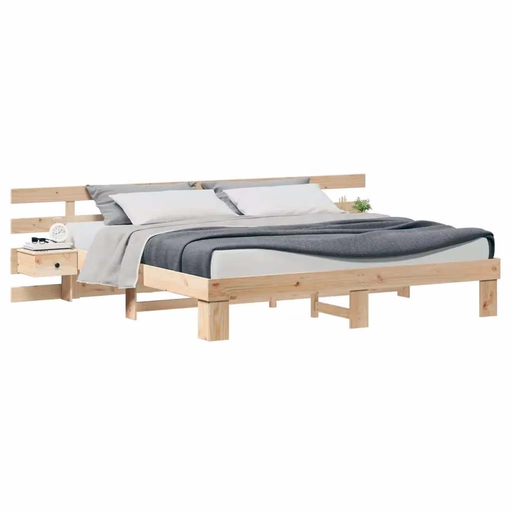 Struttura del letto moderna vidaXL in pino massello marrone e beige L/P: 180 x 200 cm – 2