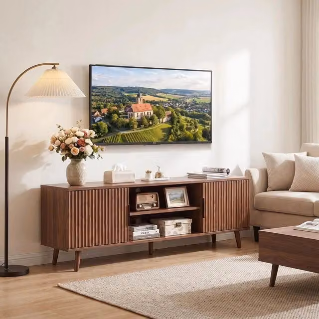 Mobile TV Minimal per Soggiorno e Camera da Letto in Colore Noce con Ripiani L: 138 cm, P: 39 cm