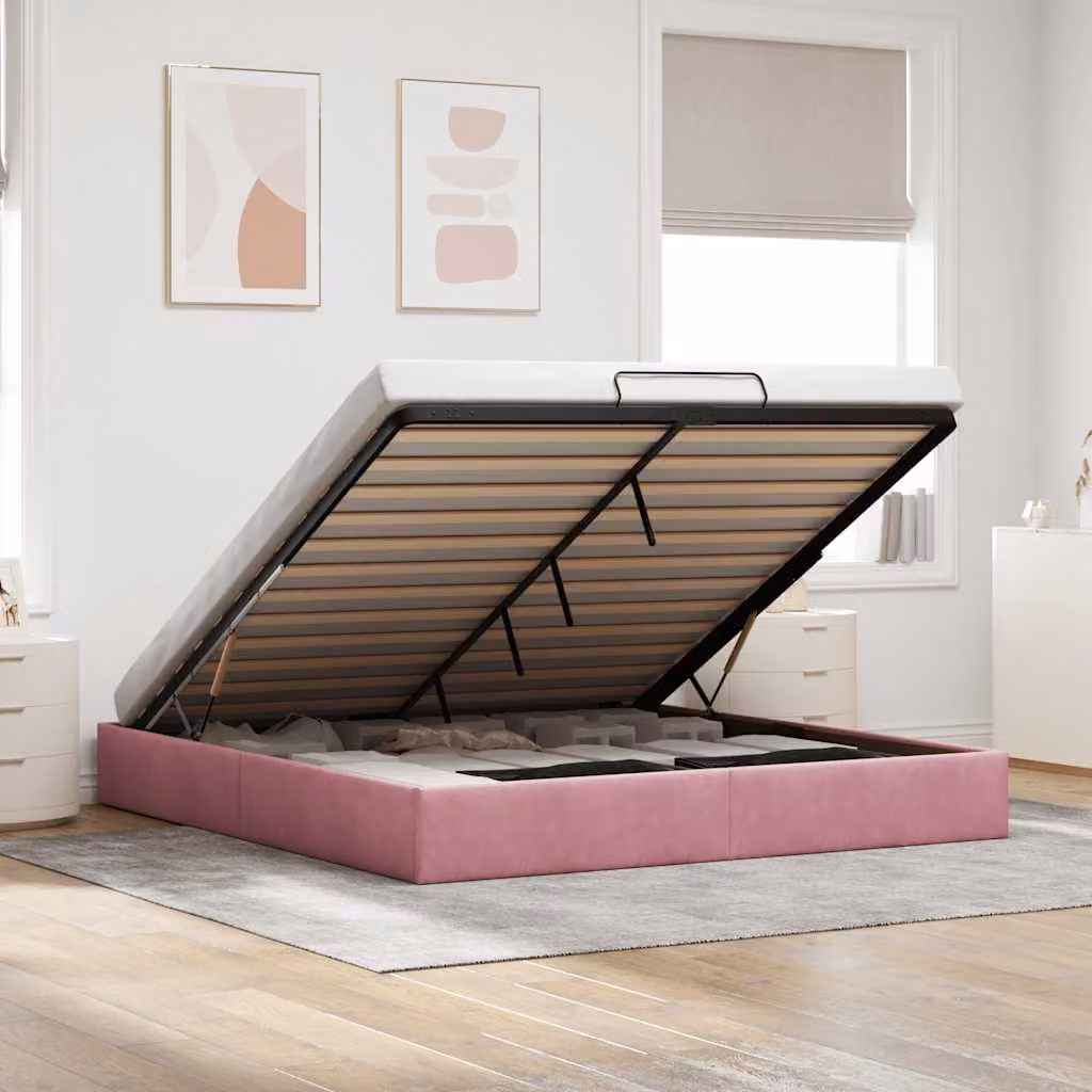 vidaXL Struttura Letto con Contenitore a Sollevamento in Velluto Rosa L: 180 cm, P: 200 cm, H: 280 cm – 1