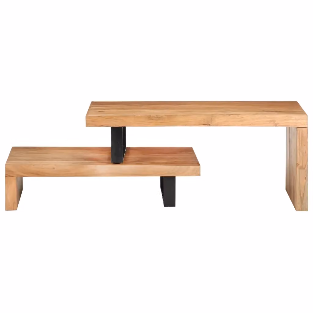 Set di 2 tavolini da salotto vidaXL in legno di acacia marrone con piano estensibile e struttura in metallo – 2