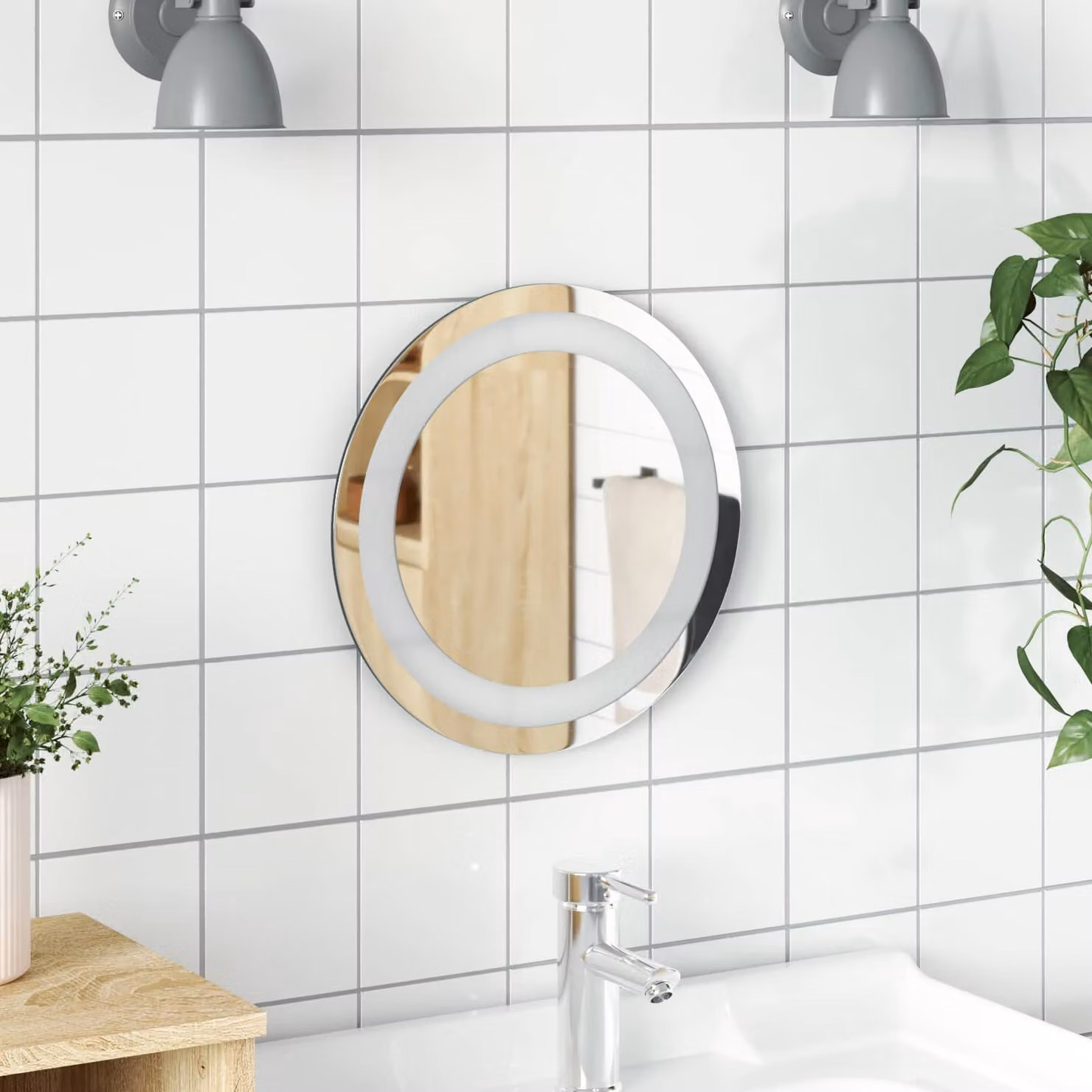 Specchio da bagno tondo con LED vidaXL in vetro temperato trasparente, Ø 30 cm
