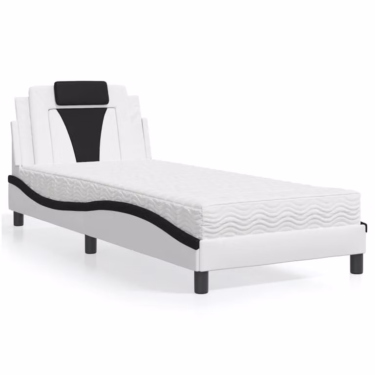 Letto Viana vidaXL con Materasso in Similpelle Nero e Bianco 90x200 cm
