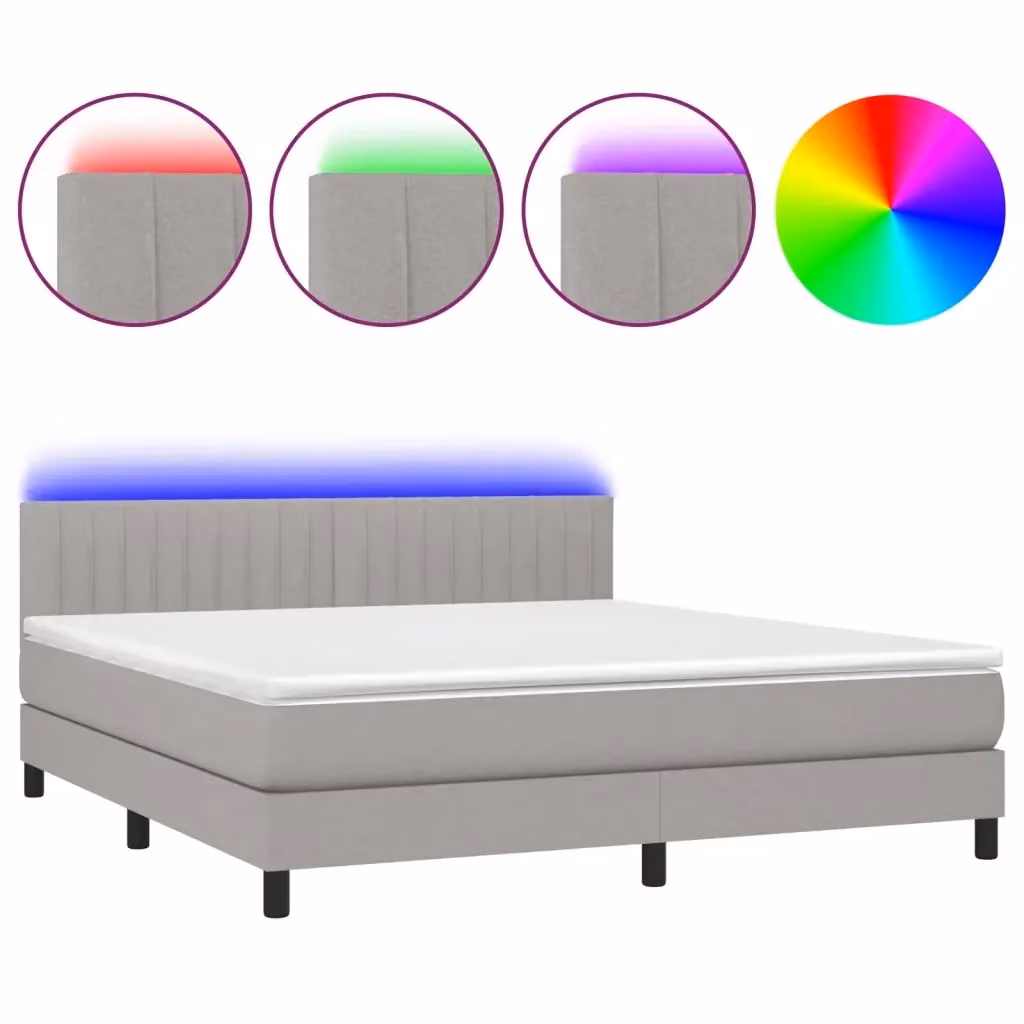 Letto a molle con materasso e illuminazione LED vidaXL in tessuto grigio chiaro, L/P: 180 x 200 cm – 2
