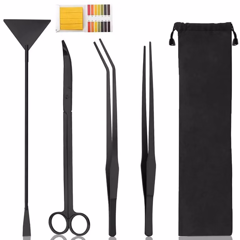 Kit di strumenti per l'acquascaping in acciaio inossidabile, composto da 4 pezzi, con strisce reattive per il test del pH