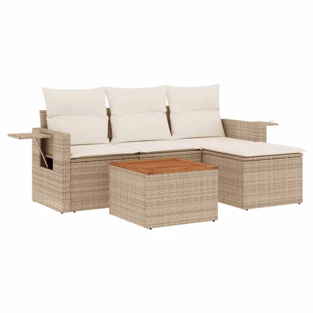 Set Divano da Giardino 5 pz con Cuscini Beige in Polyrattan