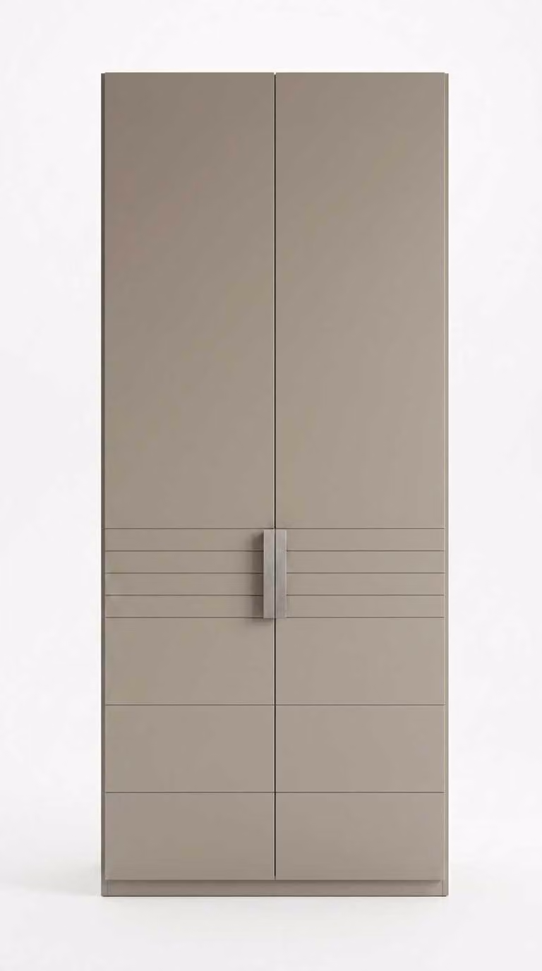 Armadio beige moderno, lussuoso, con ante a battente. Colore: tortora