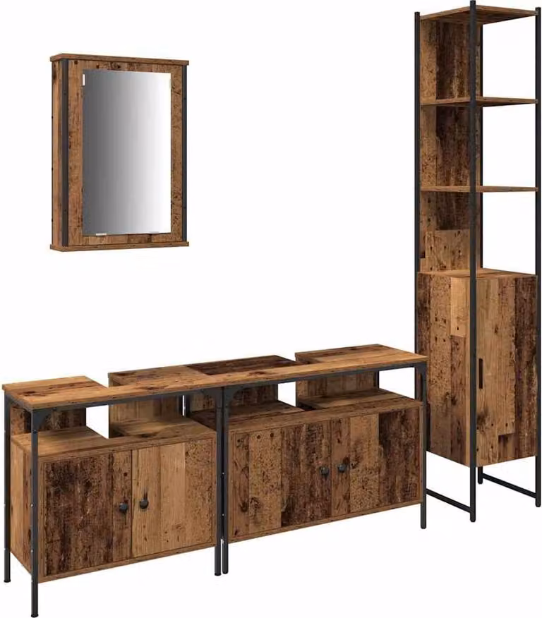 Set di mobili per il bagno con lo scaffale 4 pcs Legno vecchio