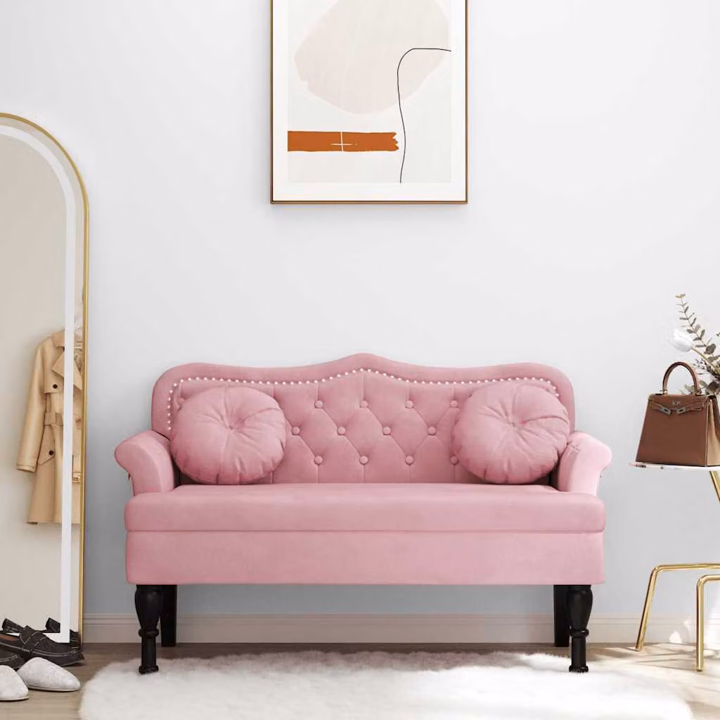 Panca con cuscini vidaXL in velluto rosa con braccioli, L: 120,5 cm, P: 65 cm, H: 75 cm