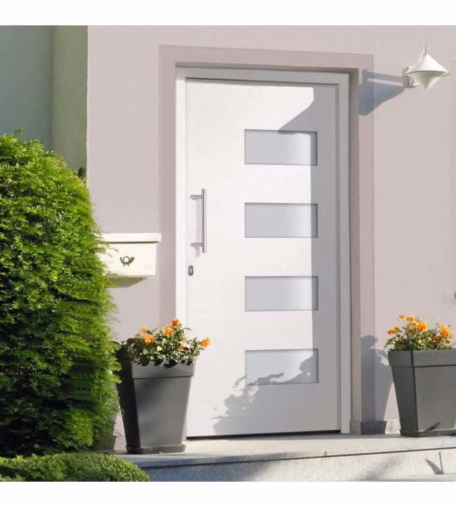 Porta d'Ingresso Moderna vidaXL in Alluminio e PVC Bianco L: 110 cm, H: 210 cm – 1