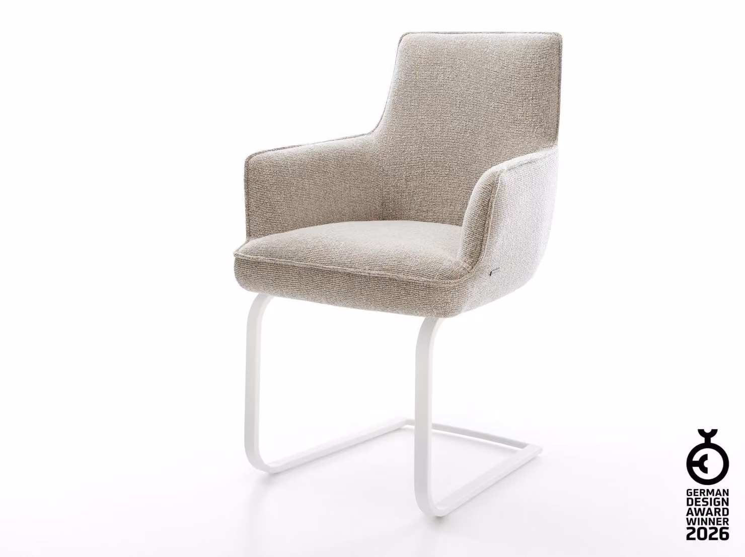 DELIFE sedia a sbalzo Heira-Flex con braccioli in tessuto morbido beige sedia a sbalzo bianca piatta con anima a molle tascabili