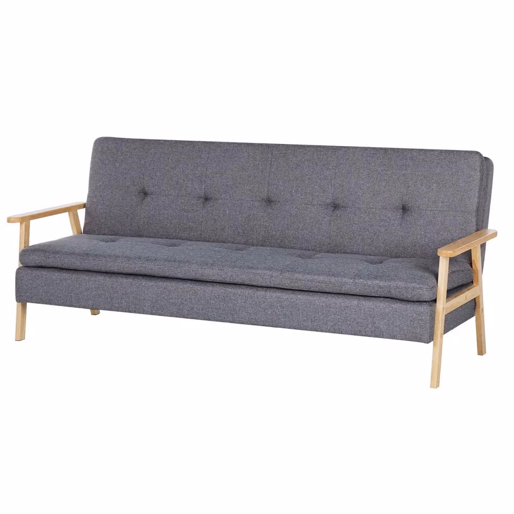 Divano Letto Click Clack Beliani a 3 Posti in Tessuto Grigio con Poggiatesta Regolabile e Struttura in Legno – 2
