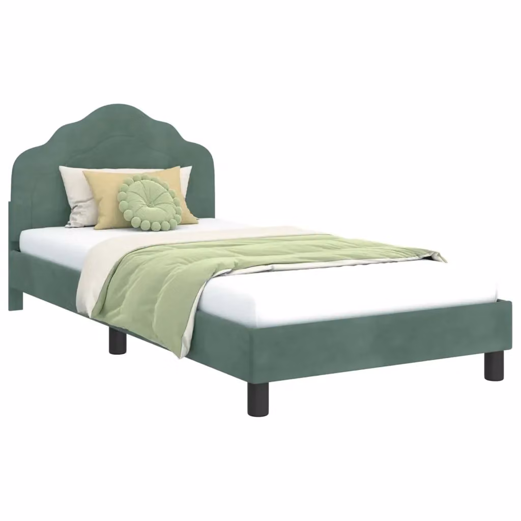 Struttura letto per bambini Design In in velluto verde con testata e giroletto L/P/H: 198 x 90 x 140 cm – 2