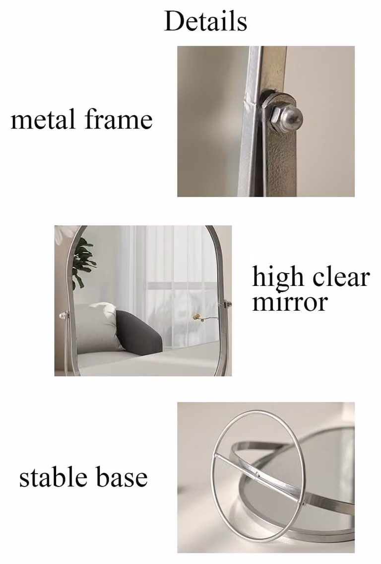 Specchio ovale da trucco, dorato, in metallo, con supporto, ideale per la camera da letto