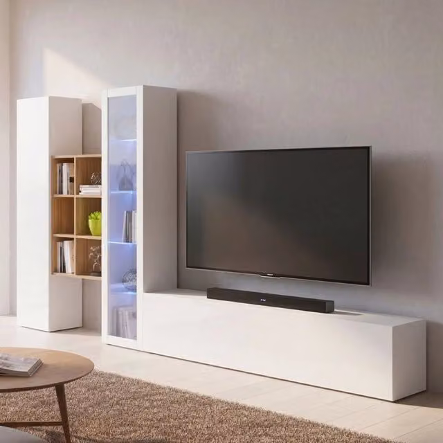Parete Attrezzata DMORA Ausonia per Soggiorno Bianco Lucido L: 320 cm, P: 30 cm, H: 180 cm – 1
