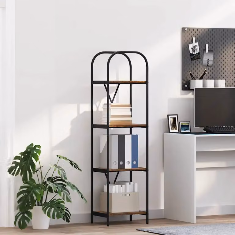 Libreria moderna vidaXL a 4 livelli in legno e metallo, colore marrone, L 40 cm x P 30 cm x H 146 cm