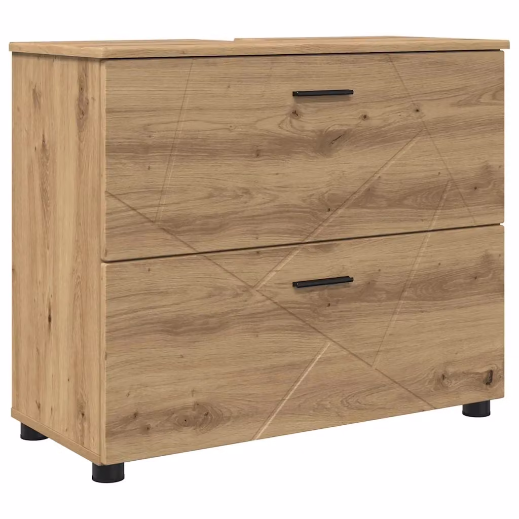 Mobile da bagno moderno vidaXL in legno e metallo color rovere e nero con ante a battente e ripiani interni L: 76,5 cm, P: 35 cm, H: 64 cm – 2