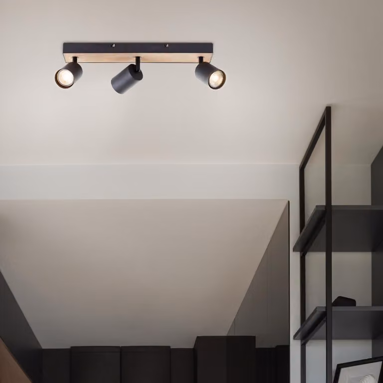 BRILLANTE barra di faretti LED, 3 luci Jello Wood 42 cm metallo/legno nero/legno