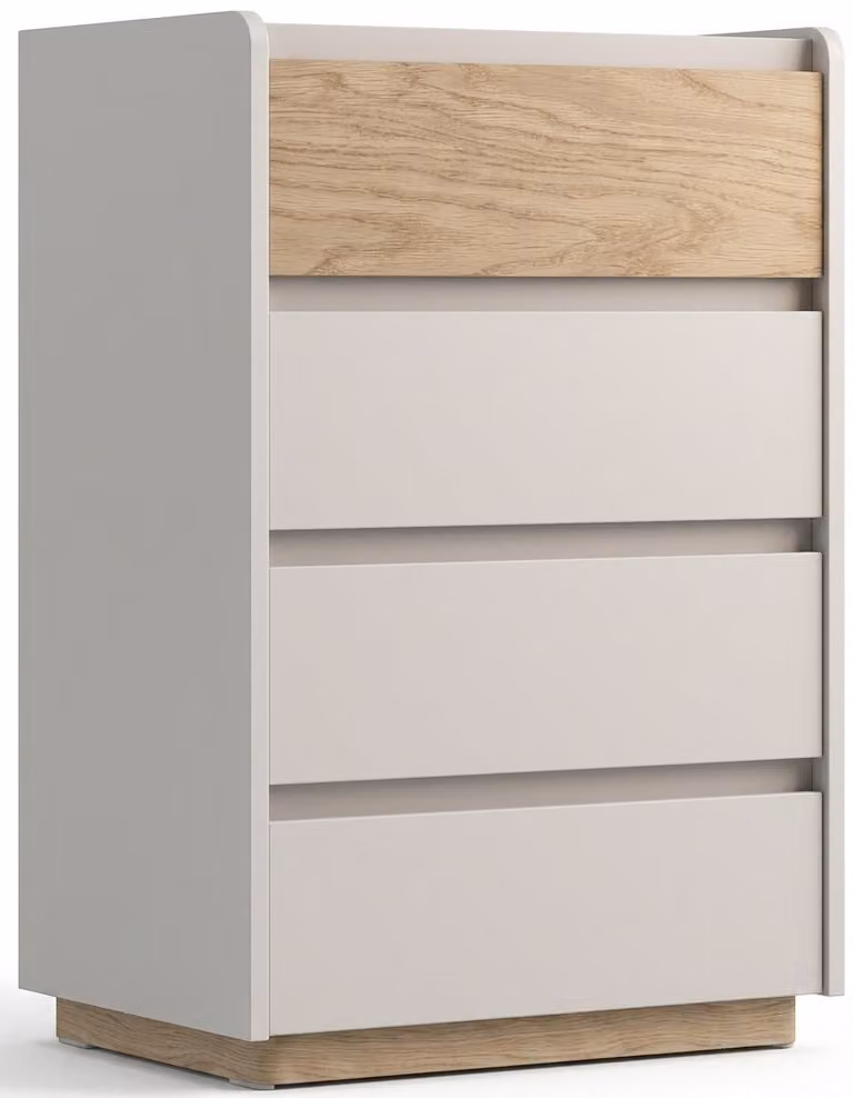 Comodino moderno bianco in legno, ideale per la camera da letto, con 4 cassetti per l'organizzazione e il riordino